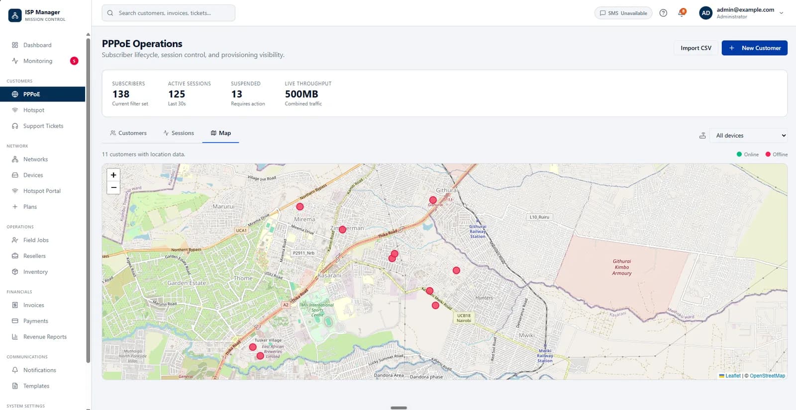 Customer coverage map