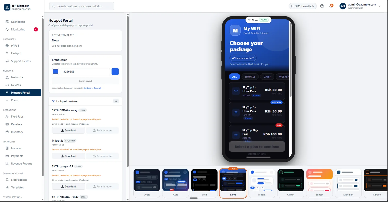 Hotspot captive portal builder